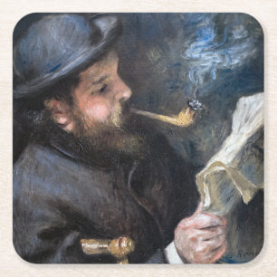 Pierre-Auguste Renoir - Claude Monet Reading Square Paper Coaster