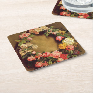 Pierre-Auguste Renoir - Crown of Roses Square Paper Coaster