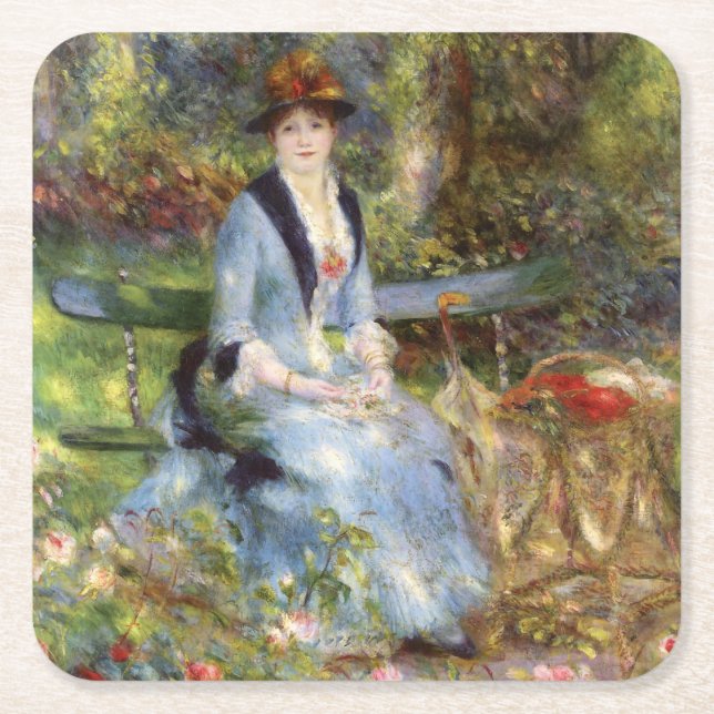 Pierre-Auguste Renoir - Dans les Roses  Square Paper Coaster (Front)
