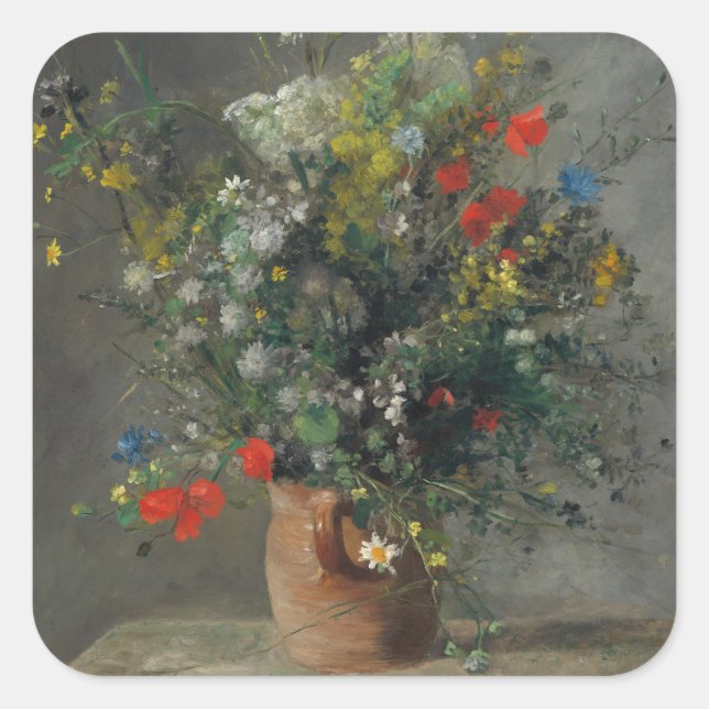 Pierre-Auguste Renoir - Flowers in a Vase 1866 Square Sticker (Front)