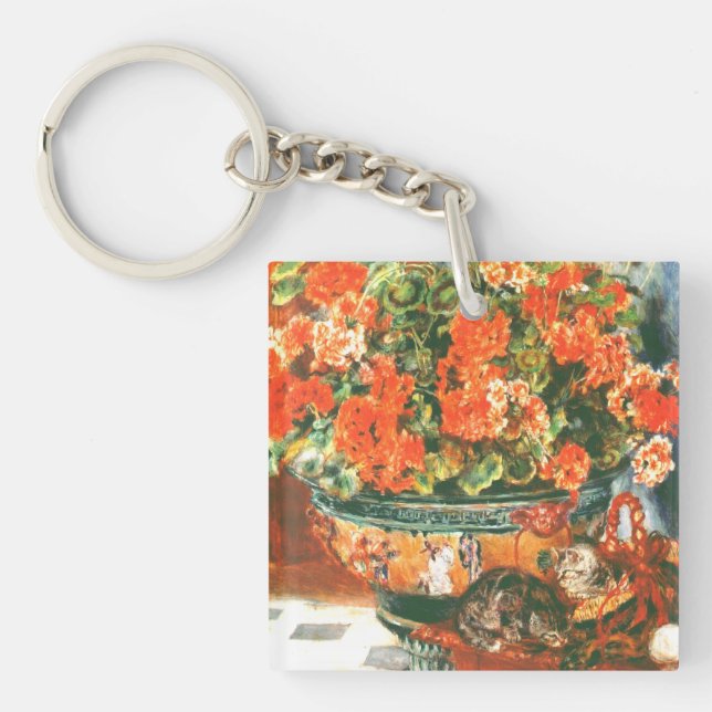 Pierre-Auguste Renoir Geraniums And Cats   Key Ring (Front)