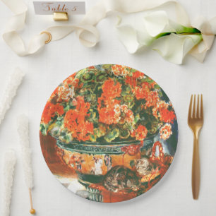 Pierre-Auguste Renoir Geraniums And Cats Paper Plate