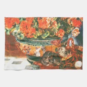 Pierre-Auguste Renoir Geraniums And Cats    Tea Towel