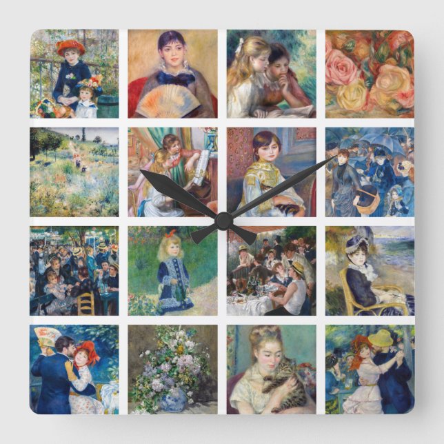 Pierre-Auguste Renoir - Masterpieces Collage Square Wall Clock (Front)