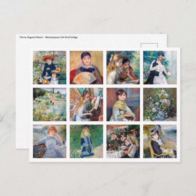 Pierre-Auguste Renoir - Masterpieces Grid Collage Postcard (Front/Back)