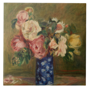 Pierre Auguste Renoir Pink Blue Bouquet of Roses Ceramic Tile