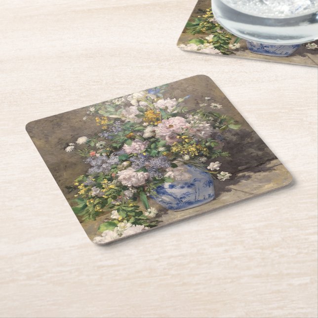 Pierre-Auguste Renoir Spring Bouquet  Square Paper Coaster (Angled)