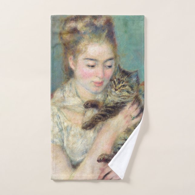 Pierre-Auguste Renoir - Woman with a Cat Bath Towel Set (Hand Towel)