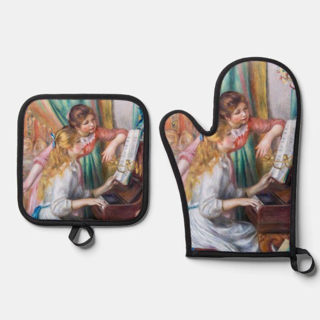 Pierre Auguste Renoir - Young Girls at the Piano Oven Mitt & Pot Holder Set (Front)