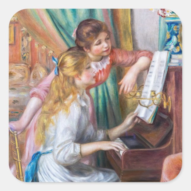Pierre Auguste Renoir - Young Girls at the Piano Square Sticker (Front)