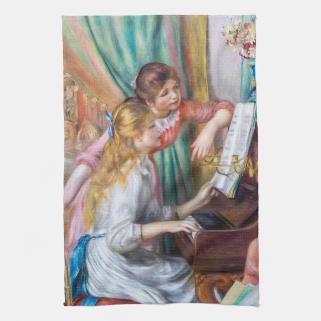 Pierre Auguste Renoir - Young Girls at the Piano Tea Towel (Vertical)