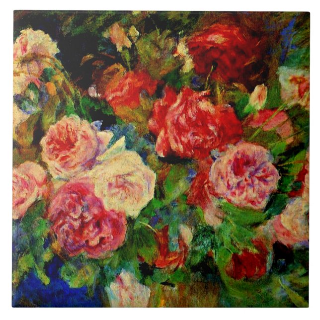 Pierre Renoir painting, Roses, famous artwork, Ceramic Tile (Front)