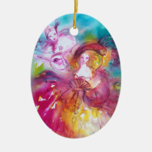 PIERROT AND ARLECCHINA / RONDO IN LAGOON CERAMIC ORNAMENT