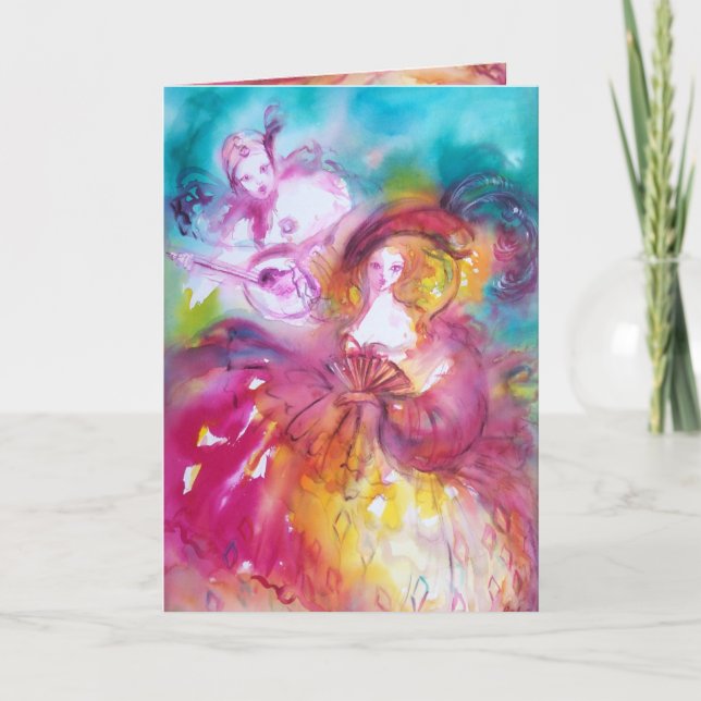 PIERROT AND ARLECCHINA  Valentine's Day Holiday Card (Front)