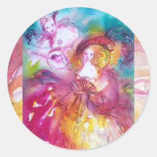 PIERROT AND ARLECCHINA Venetian Carnival, Classic Round Sticker