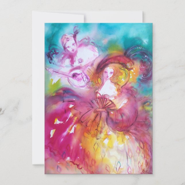 PIERROT AND ARLECCHINA Venetian Carnival, Holiday Card (Front)