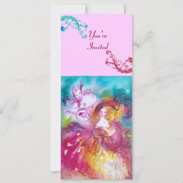 PIERROT AND ARLECCHINA Venetian Carnival, Invitation (Front)