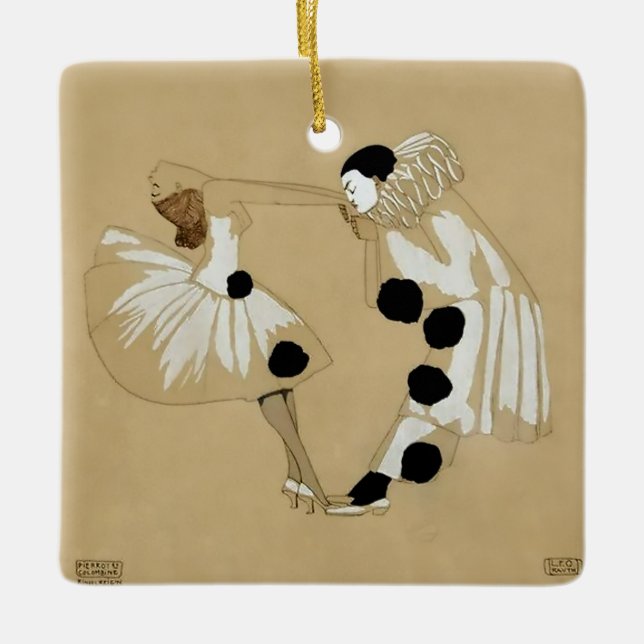 “Pierrot and Columbine” by Leo Rauth Ceramic Ornament (Front)