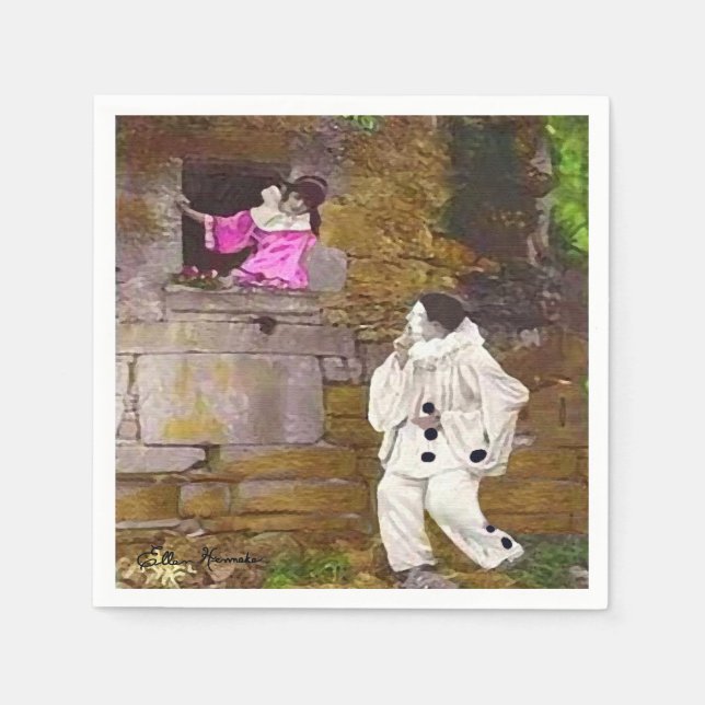 Pierrot and Columbine Cocktail Napkin (Front)