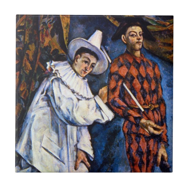 Pierrot and Harlequin, Mardi Gras by Paul Cezanne Ceramic Tile (Front)