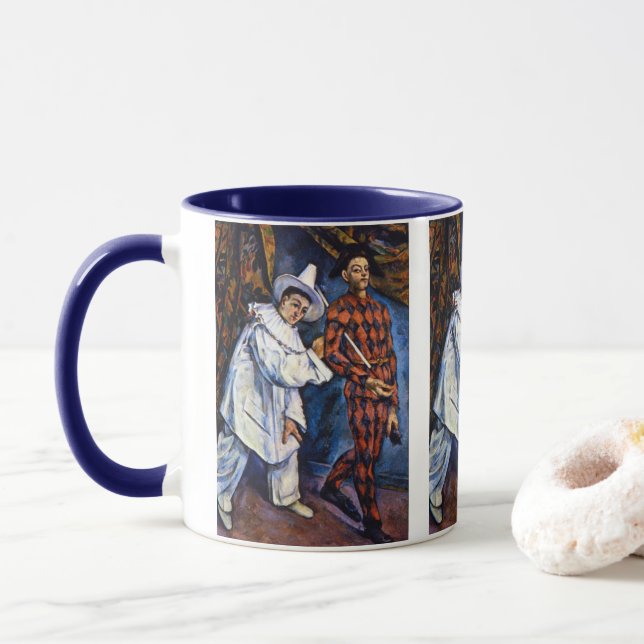 Pierrot and Harlequin, Mardi Gras by Paul Cezanne Mug (With Donut)