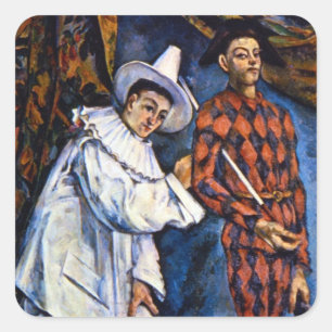 Pierrot and Harlequin, Mardi Gras by Paul Cezanne Square Sticker