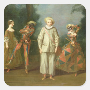Pierrot and Harlequin Square Sticker