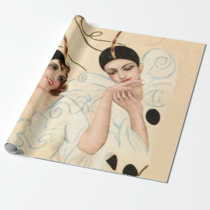 Pierrot and Pierrette Hand Kiss by Sophia Chiostri Wrapping Paper