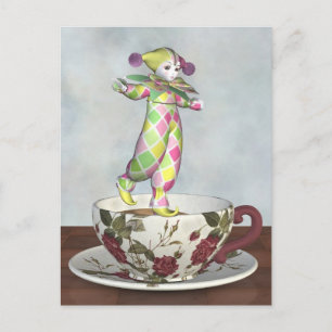Pierrot Clown Doll Balancing on a Tea Cup Postcard