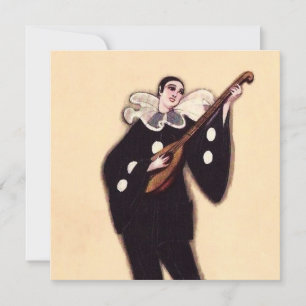 Pierrot in Black Playing Lute by Sophia Chiostri Invitation