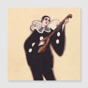 Pierrot in Black Playing Lute by Sophia Chiostri Magnetic Invitation