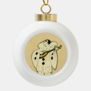 Pierrot Serenades a Crescent Moon by Sophia Chiost Ceramic Ball Christmas Ornament