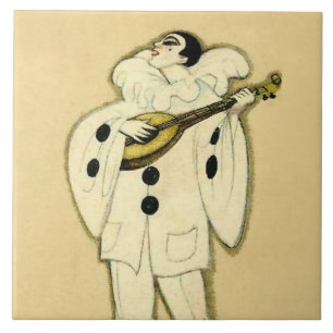 Pierrot Serenades a Crescent Moon by Sophia Chiost Ceramic Tile