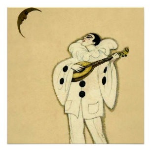 Pierrot Serenades a Crescent Moon by Sophia Chiost Poster