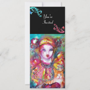 PIERROT WITH CAT / Mardi Gras Masquerade Party Invitation