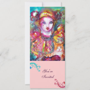PIERROT WITH CAT / Mardi Gras Masquerade Party Invitation