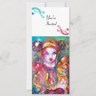 PIERROT WITH CAT / Mardi Gras Masquerade Party Invitation