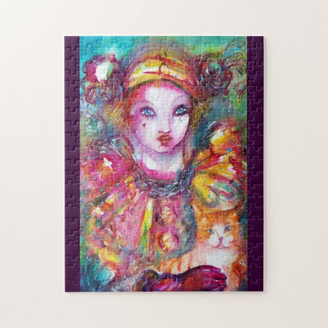 PIERROT WITH CAT / Venetian Masquerade Masks Jigsaw Puzzle (Vertical)