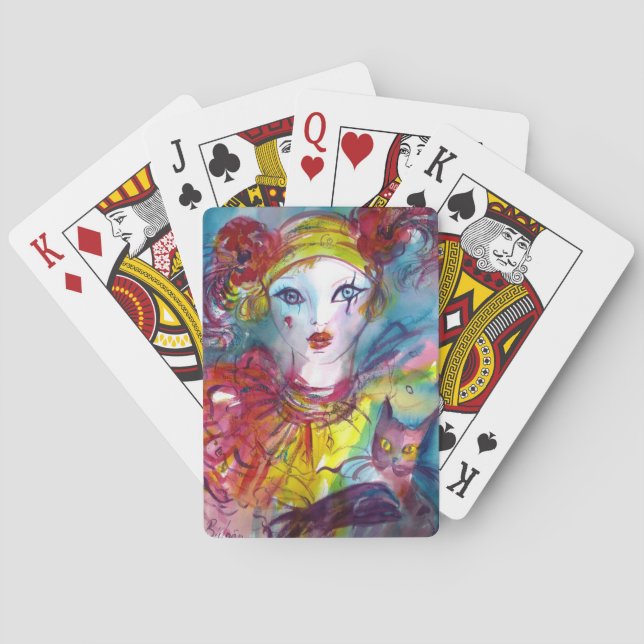 PIERROT WITH CAT / Venetian Masquerade Masks  Playing Cards (Back)