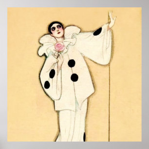Pierrot With Pink Rose by Sophia Chiostri Poster