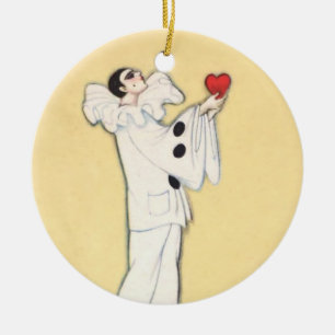 Pierrot With Red Heart by Sophia Chiostri Ceramic Ornament