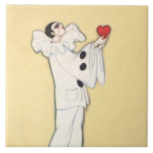 Pierrot With Red Heart by Sophia Chiostri Ceramic Tile
