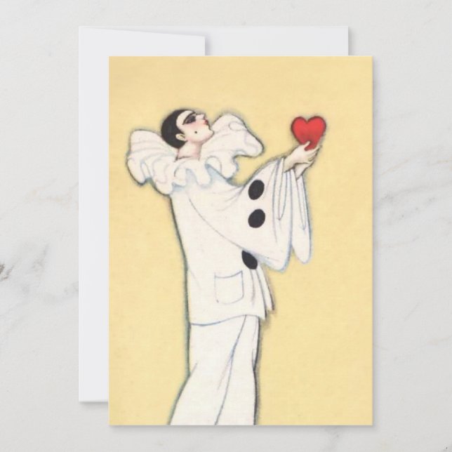 Pierrot With Red Heart by Sophia Chiostri Holiday Card (Front)