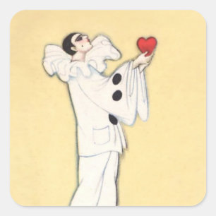 Pierrot With Red Heart by Sophia Chiostri Square Sticker