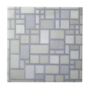Piet Mondrian Abstract Geometric Grey Grid Art Ceramic Tile