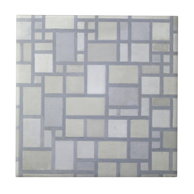 Piet Mondrian Abstract Geometric Grey Grid Art Ceramic Tile (Front)