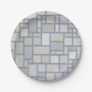 Piet Mondrian Abstract Geometric Grey Grid Art Paper Plate