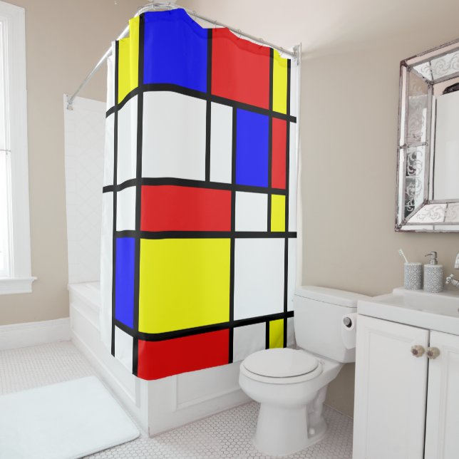 Piet Mondrian Art Style Modern Bright Colourful Shower Curtain (In Situ)
