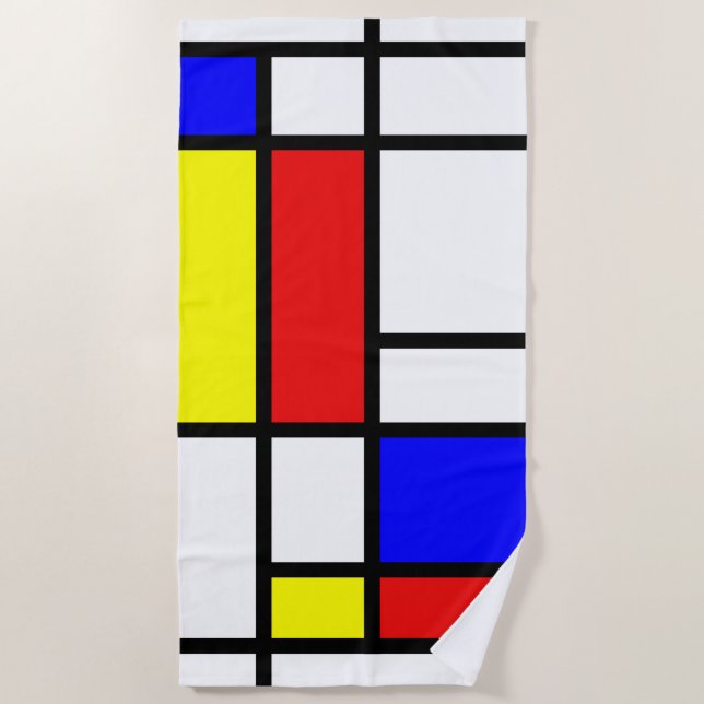 Piet Mondrian Art Style Modern Bright Colours Beach Towel (Front)