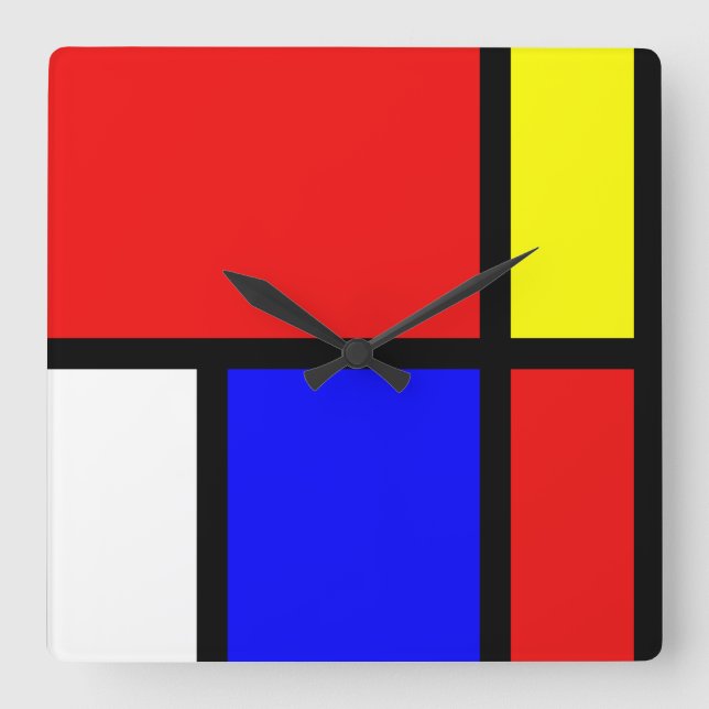 Piet Mondrian Art Style Modern Bright Colours Squa Square Wall Clock (Front)